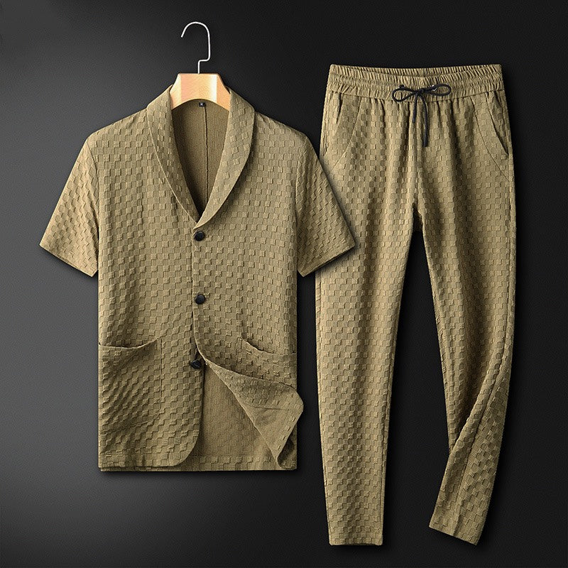 Classic men's shirt and pants business set with a tailored fit, perfect for formal occasions and ideal for summer days.






