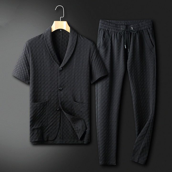 Classic men's shirt and pants business set with a tailored fit, perfect for formal occasions and ideal for summer days.






