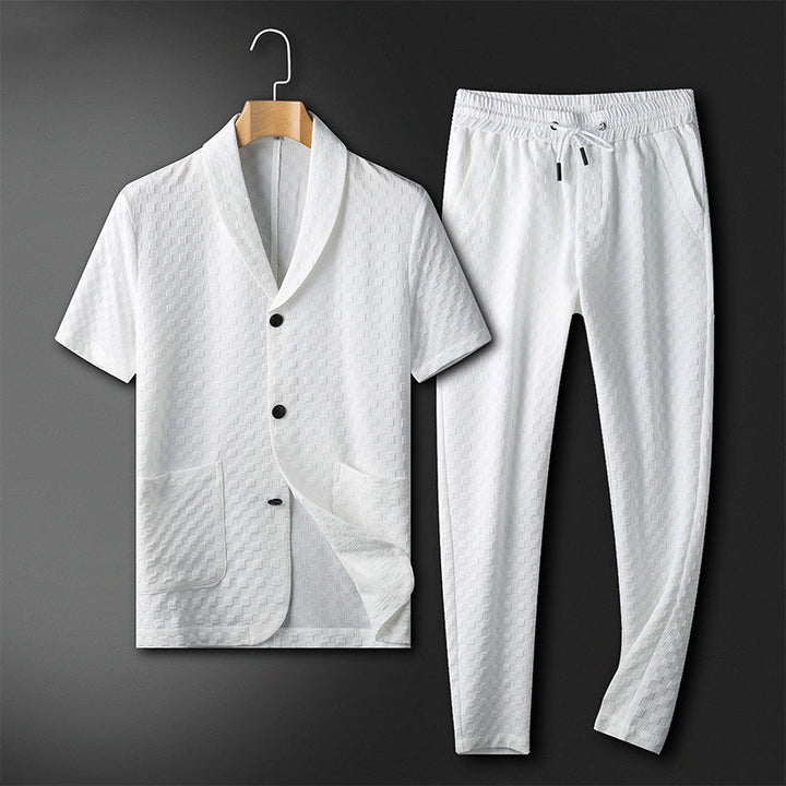 Classic men's shirt and pants business set with a tailored fit, perfect for formal occasions and ideal for summer days.






