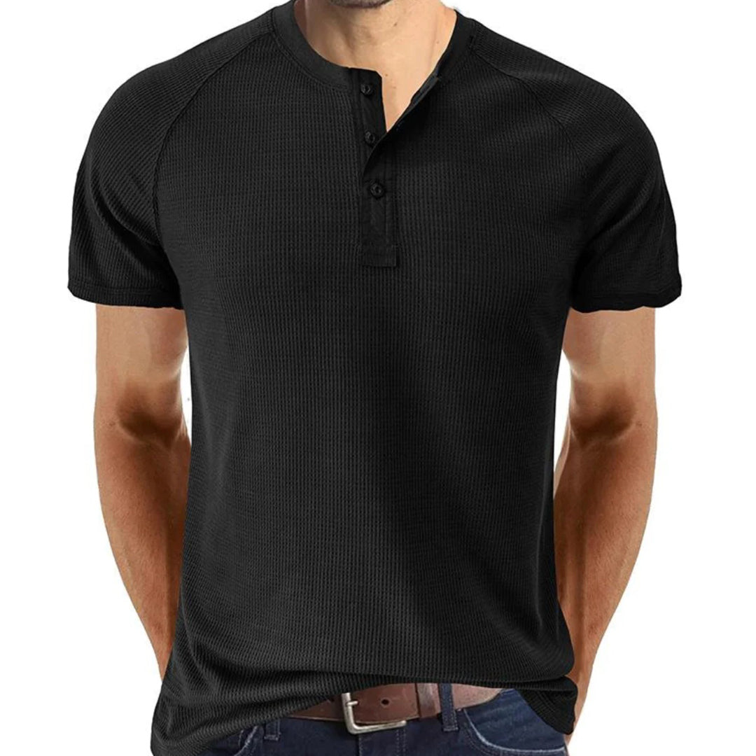 Classic men's summer t-shirt made from soft, breathable fabric for comfortable wear during warm days.