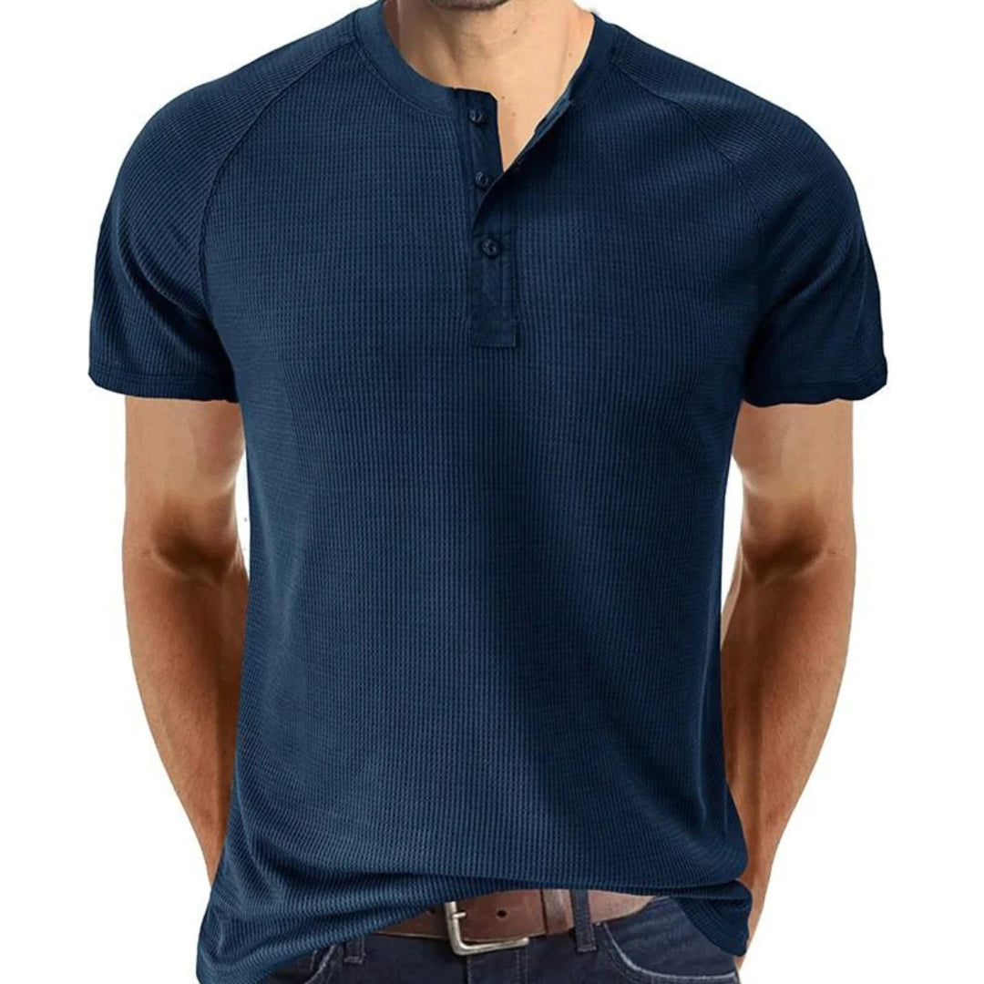 Classic men's summer t-shirt made from soft, breathable fabric for comfortable wear during warm days.