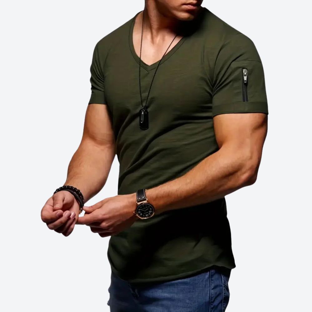 Classic men's V-neck tee with lightweight, breathable fabric, timeless design, and versatile comfort ideal for summer days.






