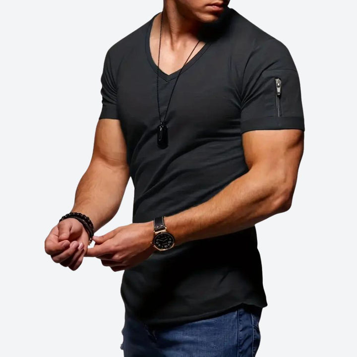 Classic men's V-neck tee with lightweight, breathable fabric, timeless design, and versatile comfort ideal for summer days.






