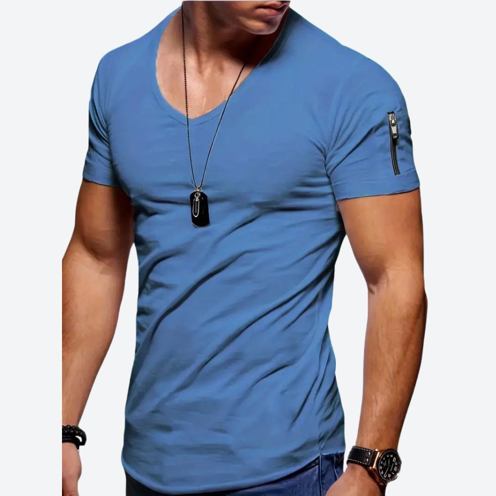 Classic men's V-neck tee with lightweight, breathable fabric, timeless design, and versatile comfort ideal for summer days.






