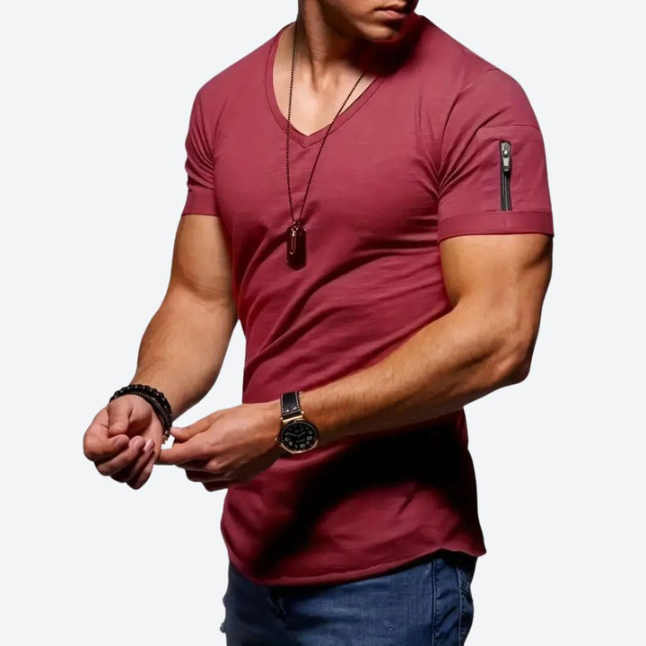 Classic men's V-neck tee with lightweight, breathable fabric, timeless design, and versatile comfort ideal for summer days.






