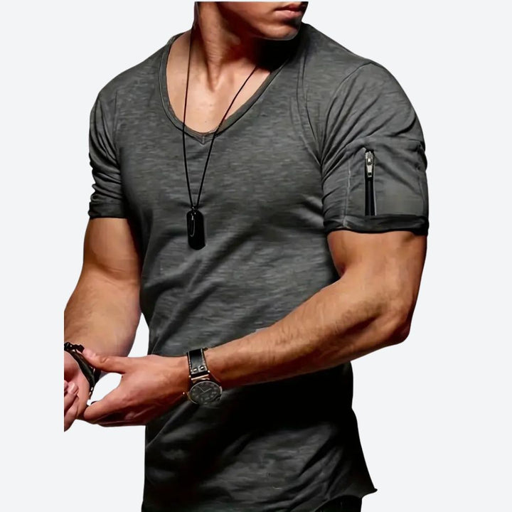 Classic men's V-neck tee with lightweight, breathable fabric, timeless design, and versatile comfort ideal for summer days.






