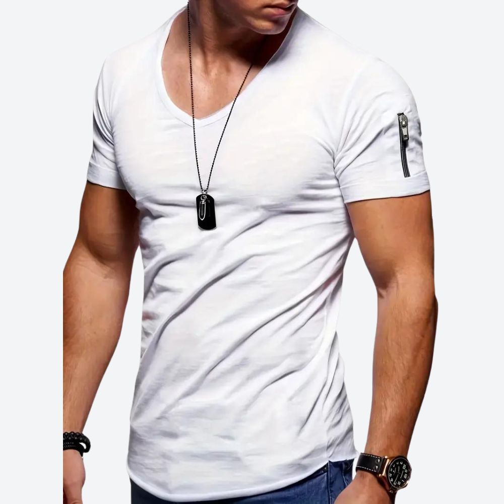 Classic men's V-neck tee with lightweight, breathable fabric, timeless design, and versatile comfort ideal for summer days.






