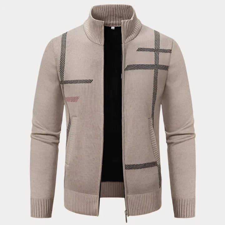 Classic men's zip-up autumn cardigan, perfect for layering on cool autumn days.







