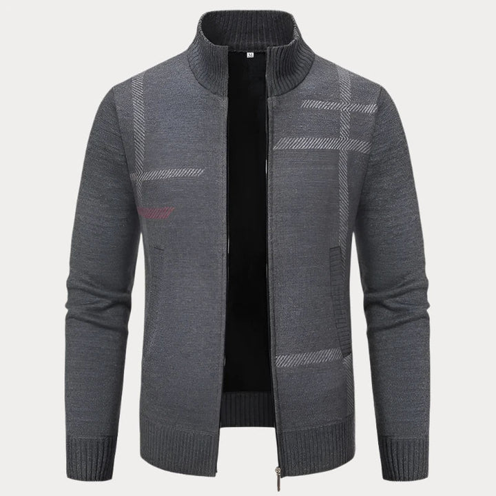 Classic men's zip-up autumn cardigan, perfect for layering on cool autumn days.







