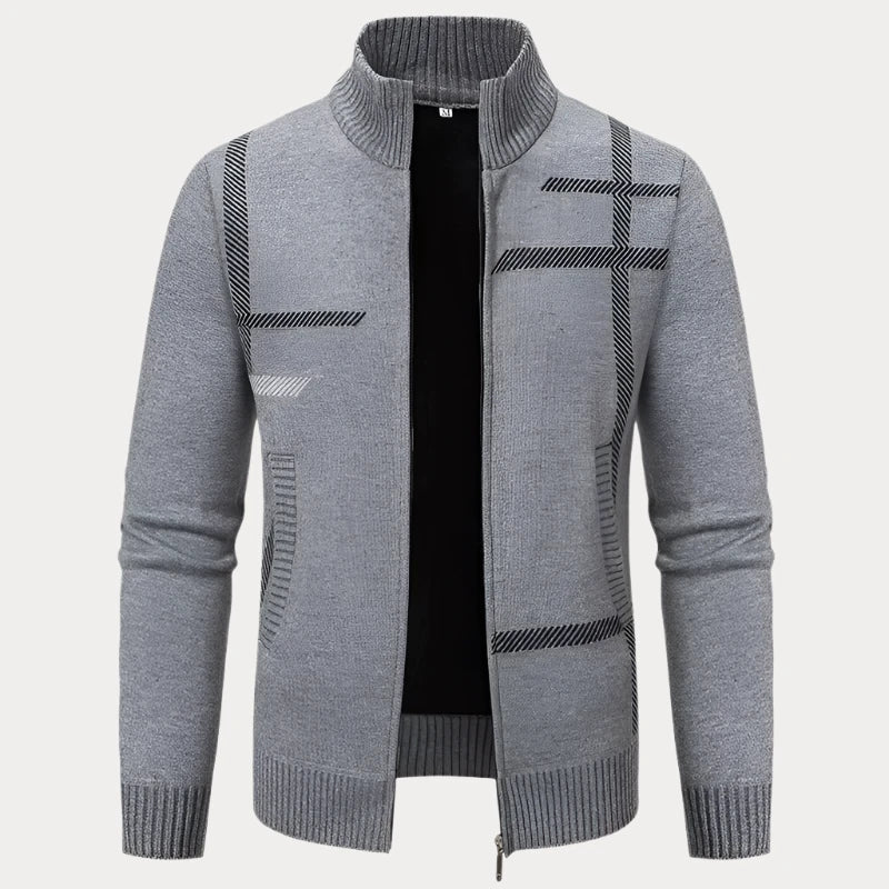 Classic men's zip-up autumn cardigan, perfect for layering on cool autumn days.







