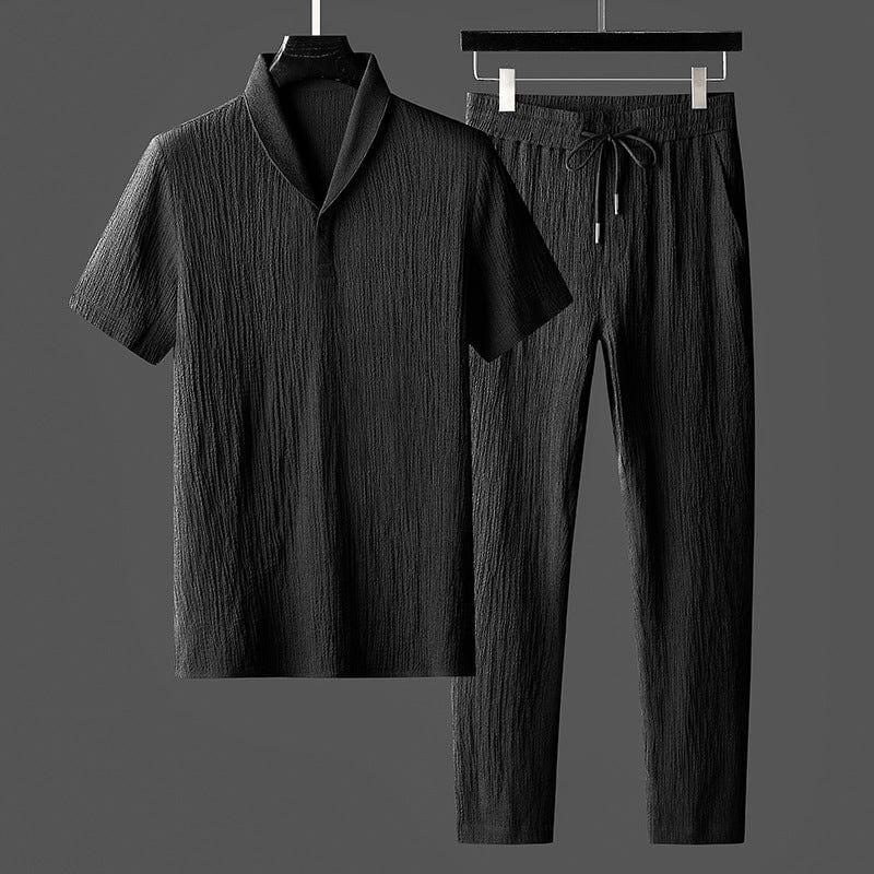 Classic pants and shirt set for men, lightweight and breathable, perfect for summer days and versatile occasions.