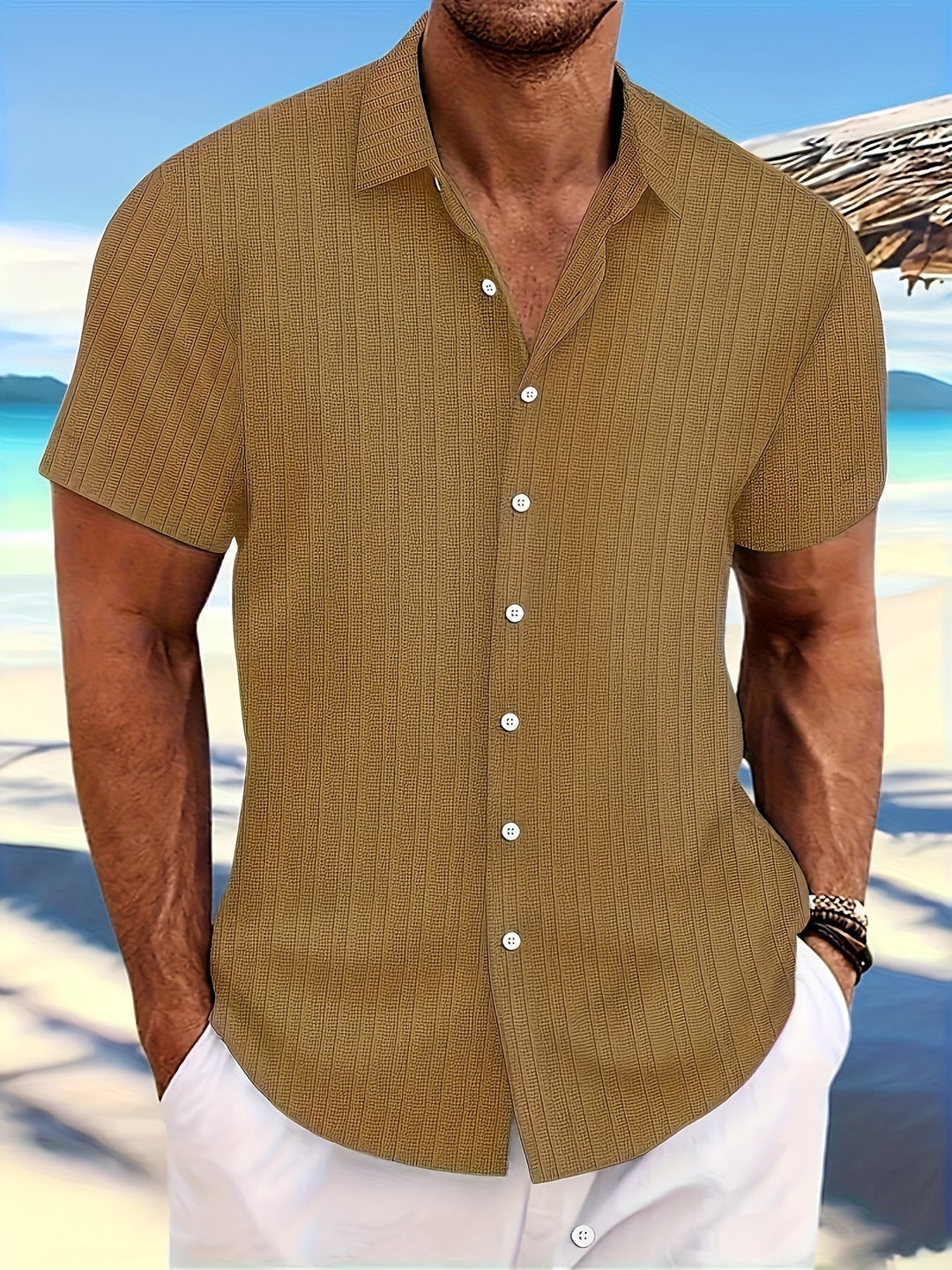 Timeless short-sleeved shirt for men, offering comfort and style for summer days.