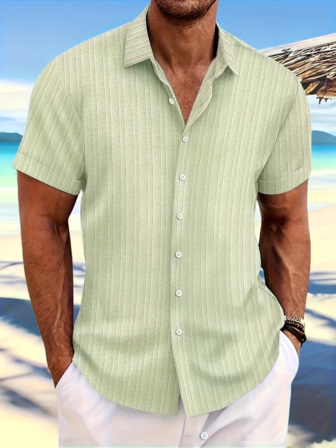 Timeless short-sleeved shirt for men, offering comfort and style for summer days.