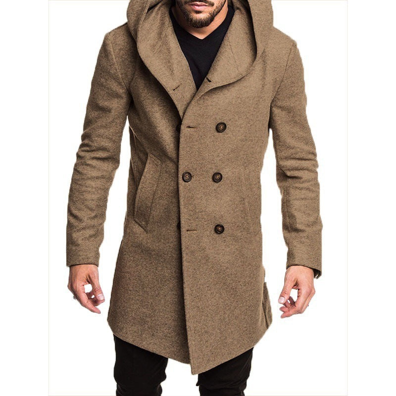 Classic windproof wool coat, providing warmth and timeless style for chilly autumn days.







