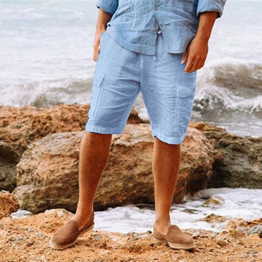 Classy linen summer shorts for men with tailored fit, elastic waistband, and breathable lightweight fabric, perfect for warm days.






