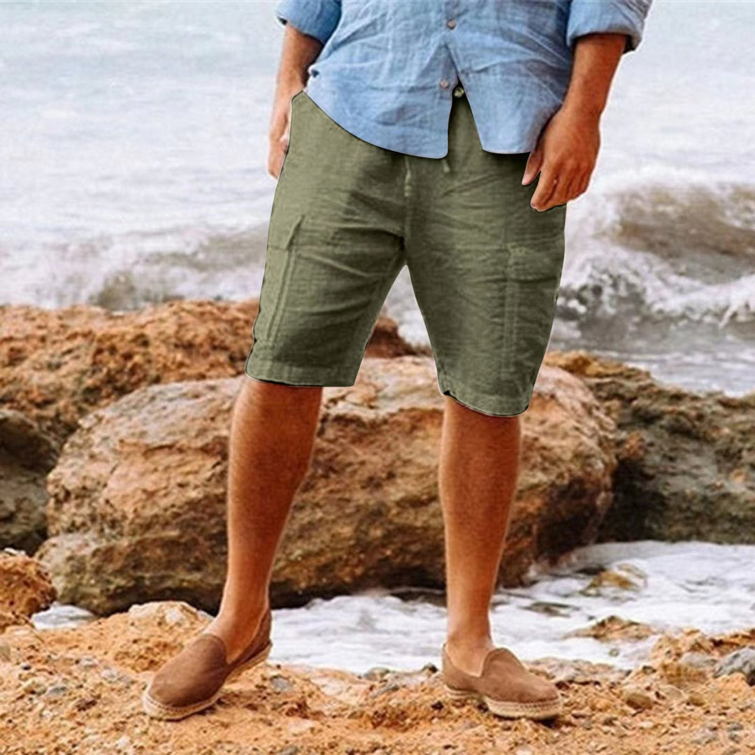 Classy linen summer shorts for men with tailored fit, elastic waistband, and breathable lightweight fabric, perfect for warm days.






