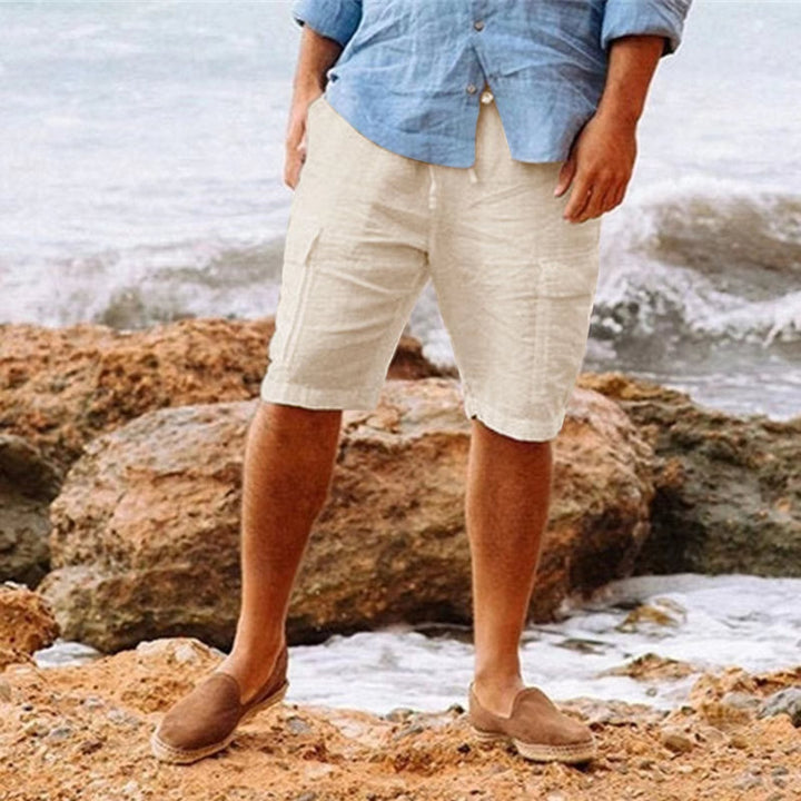 Classy linen summer shorts for men with tailored fit, elastic waistband, and breathable lightweight fabric, perfect for warm days.






