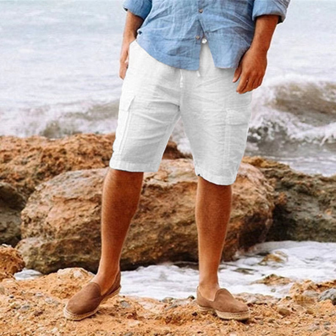 Classy linen summer shorts for men with tailored fit, elastic waistband, and breathable lightweight fabric, perfect for warm days.






