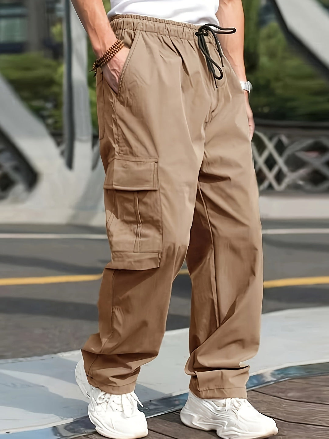 Comfortable cargo pants for men with spacious pockets and breathable fabric, perfect for summer days and casual outings.







