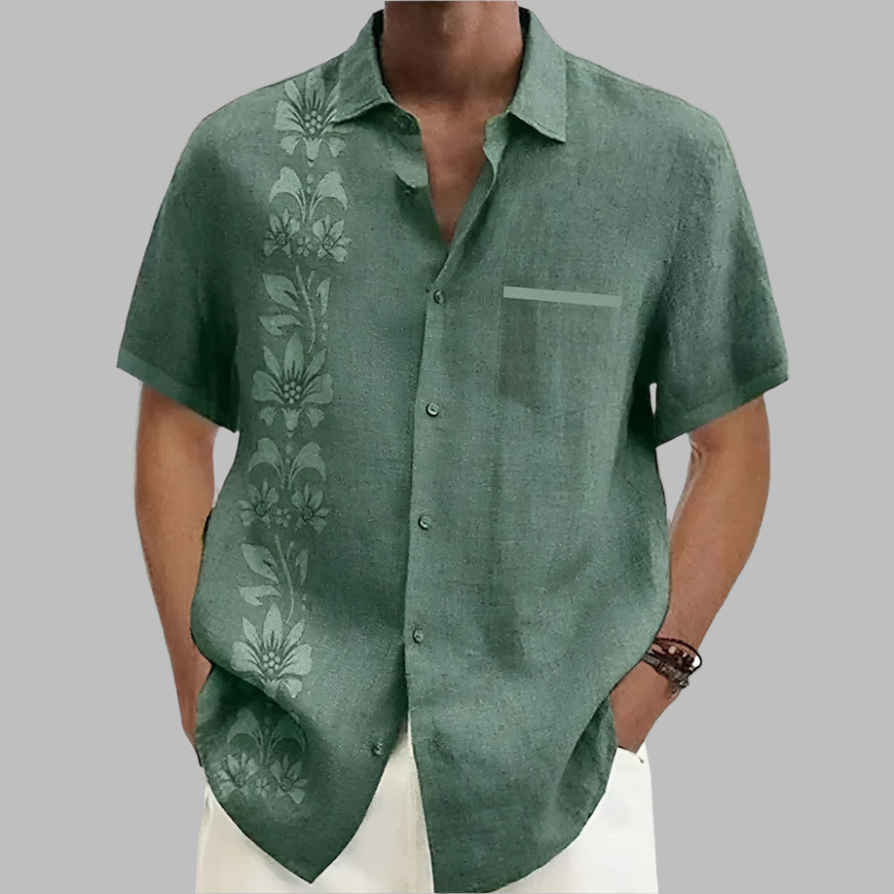 Stylish floral Hawaiian shirt with long sleeves, perfect for summer comfort.







