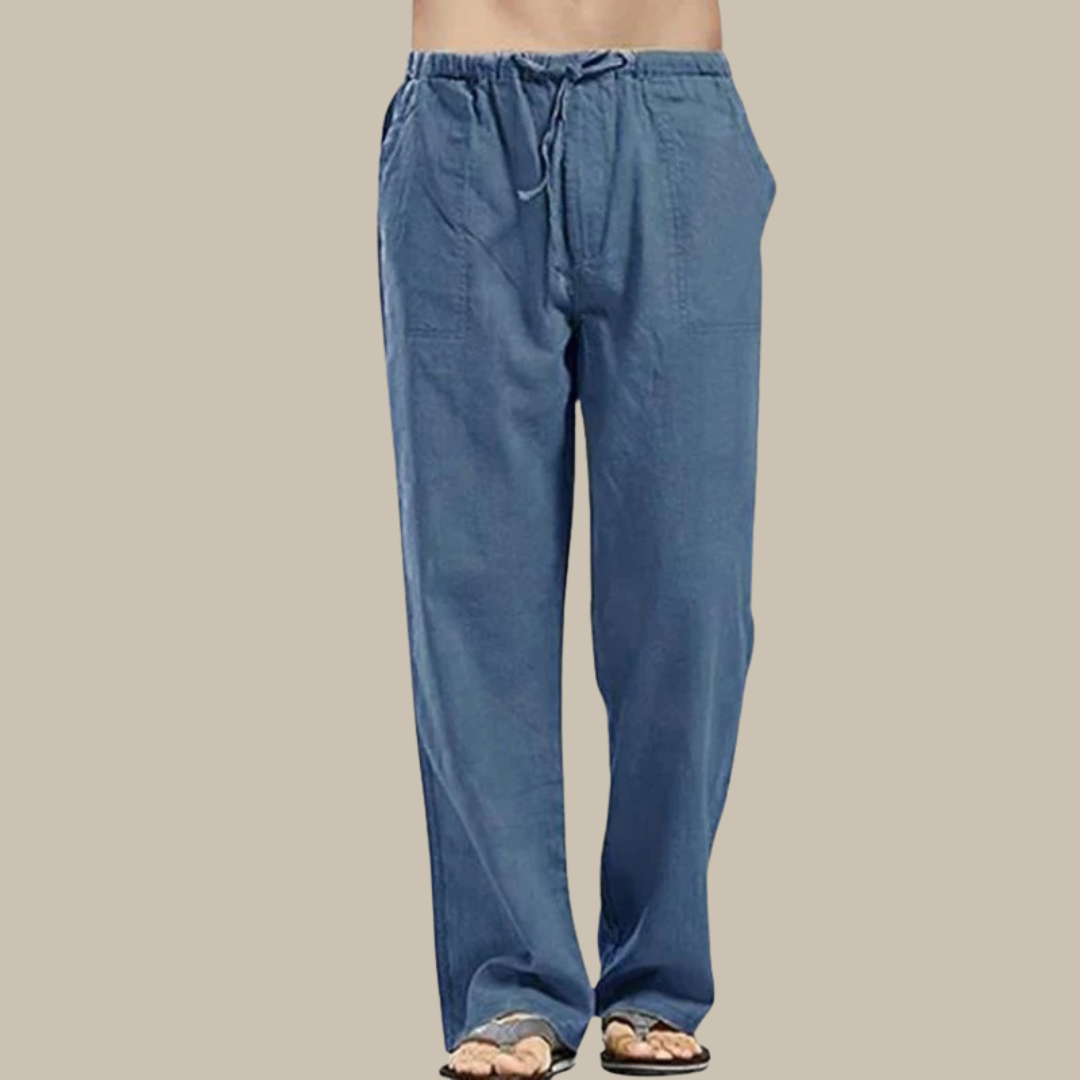 Lightweight and breathable linen beach pants for men, featuring a relaxed fit and versatile design for summer days.