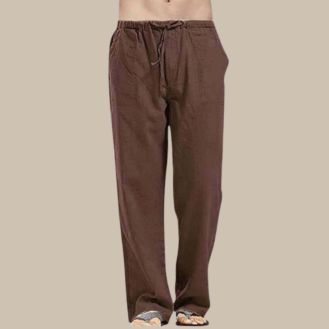 Lightweight and breathable linen beach pants for men, featuring a relaxed fit and versatile design for summer days.