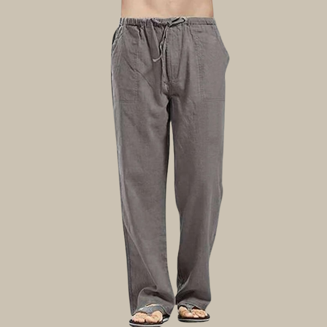 Lightweight and breathable linen beach pants for men, featuring a relaxed fit and versatile design for summer days.