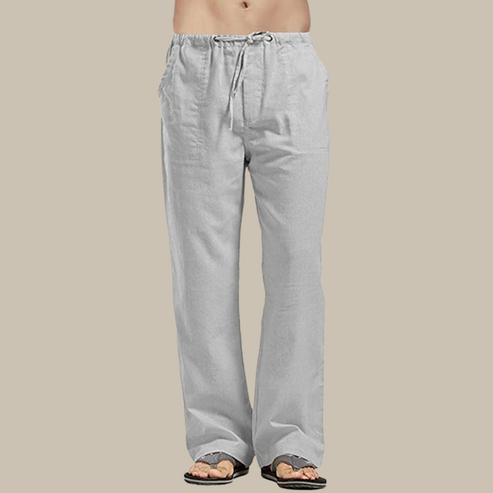 Lightweight and breathable linen beach pants for men, featuring a relaxed fit and versatile design for summer days.