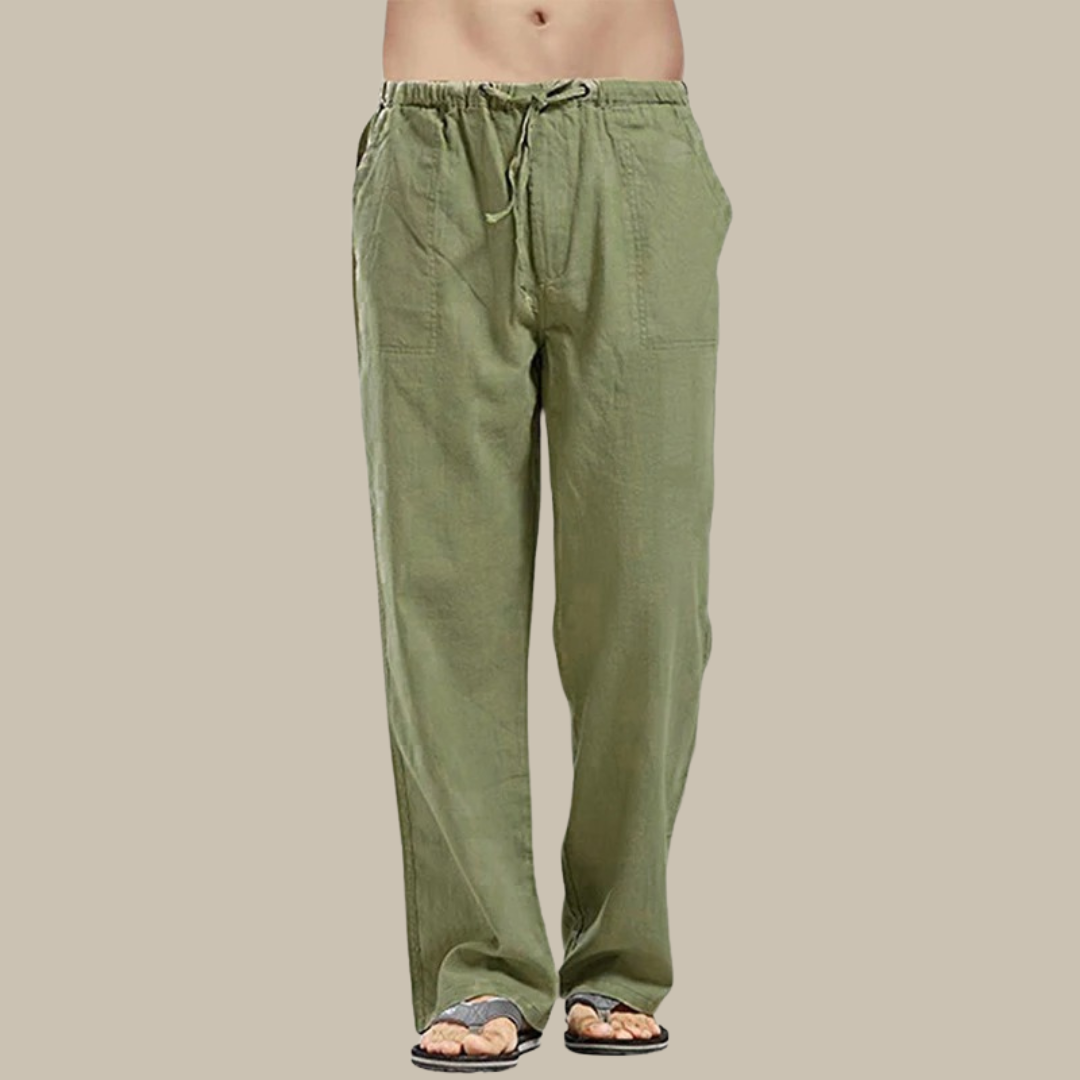 Lightweight and breathable linen beach pants for men, featuring a relaxed fit and versatile design for summer days.