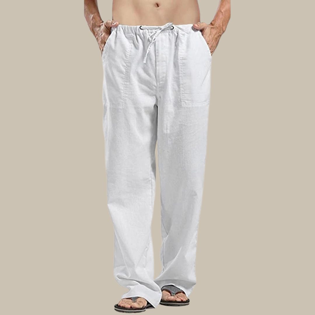 Lightweight and breathable linen beach pants for men, featuring a relaxed fit and versatile design for summer days.