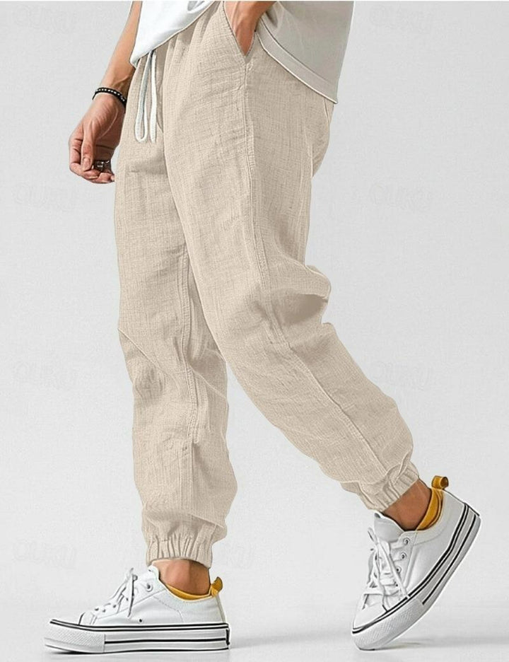 Comfortable linen summer pants for men, designed for a relaxed fit and breathability on warm days.