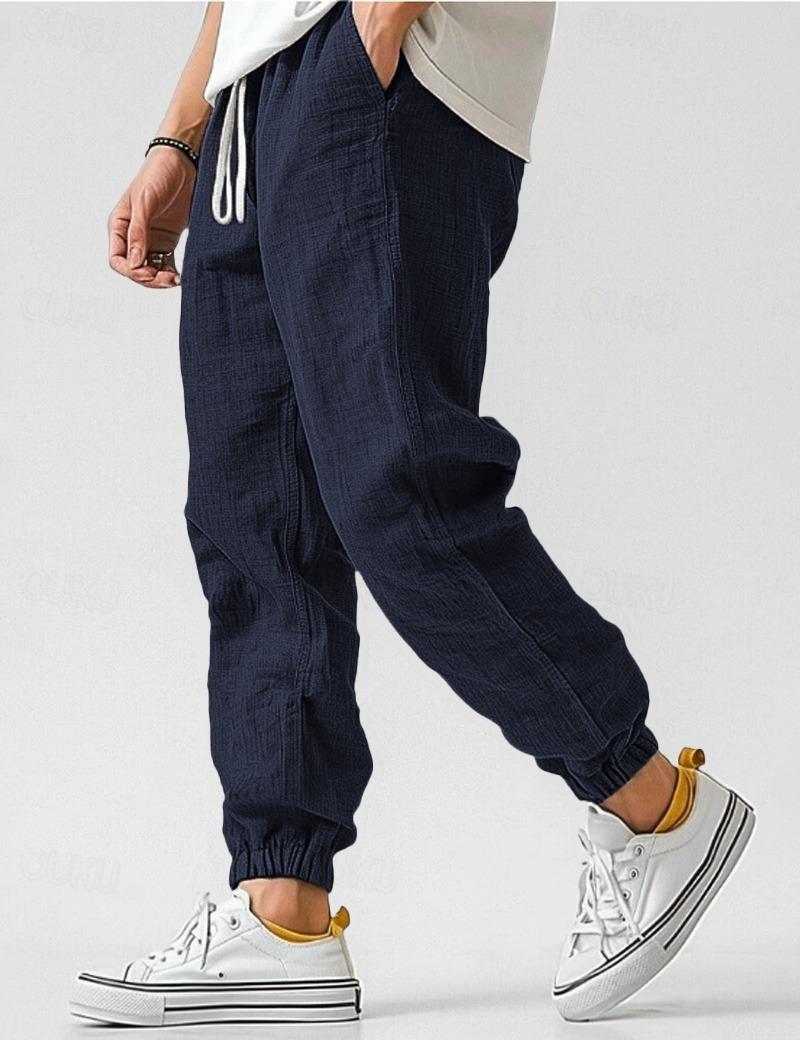 Comfortable linen summer pants for men, designed for a relaxed fit and breathability on warm days.