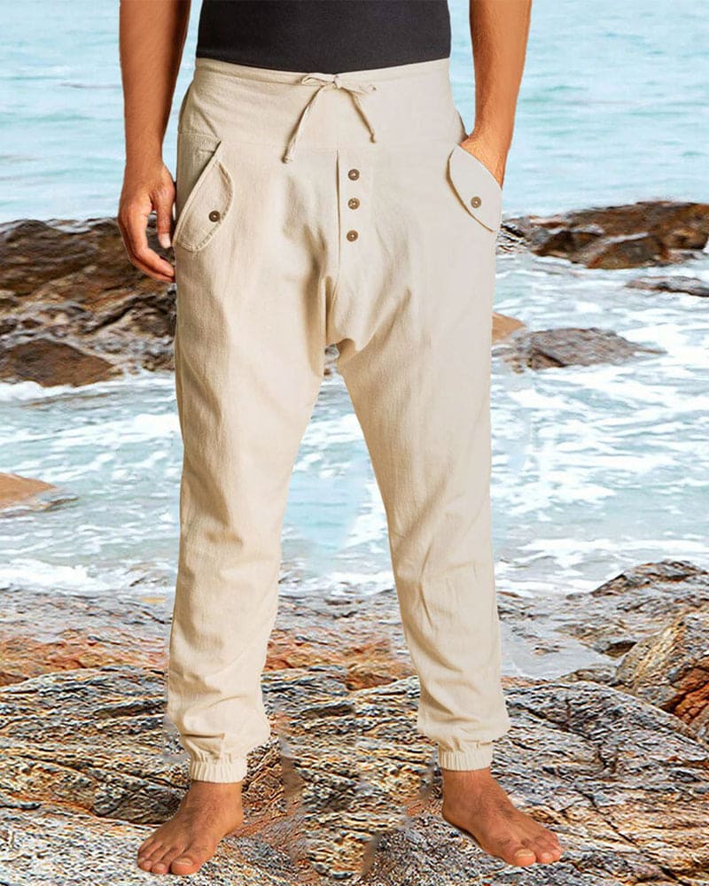 Cotton-linen summer trousers for men with a breathable, lightweight design ideal for summer days.