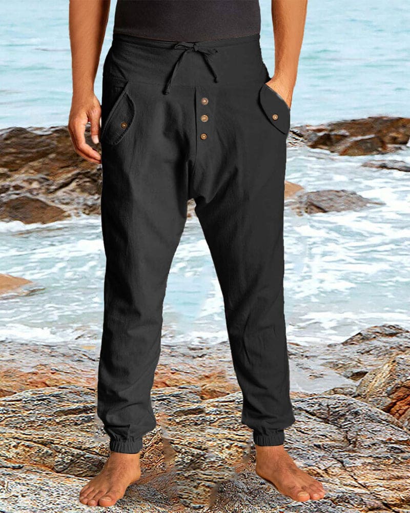 Cotton-linen summer trousers for men with a breathable, lightweight design ideal for summer days.