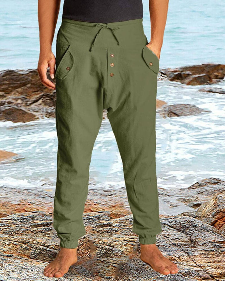 Cotton-linen summer trousers for men with a breathable, lightweight design ideal for summer days.