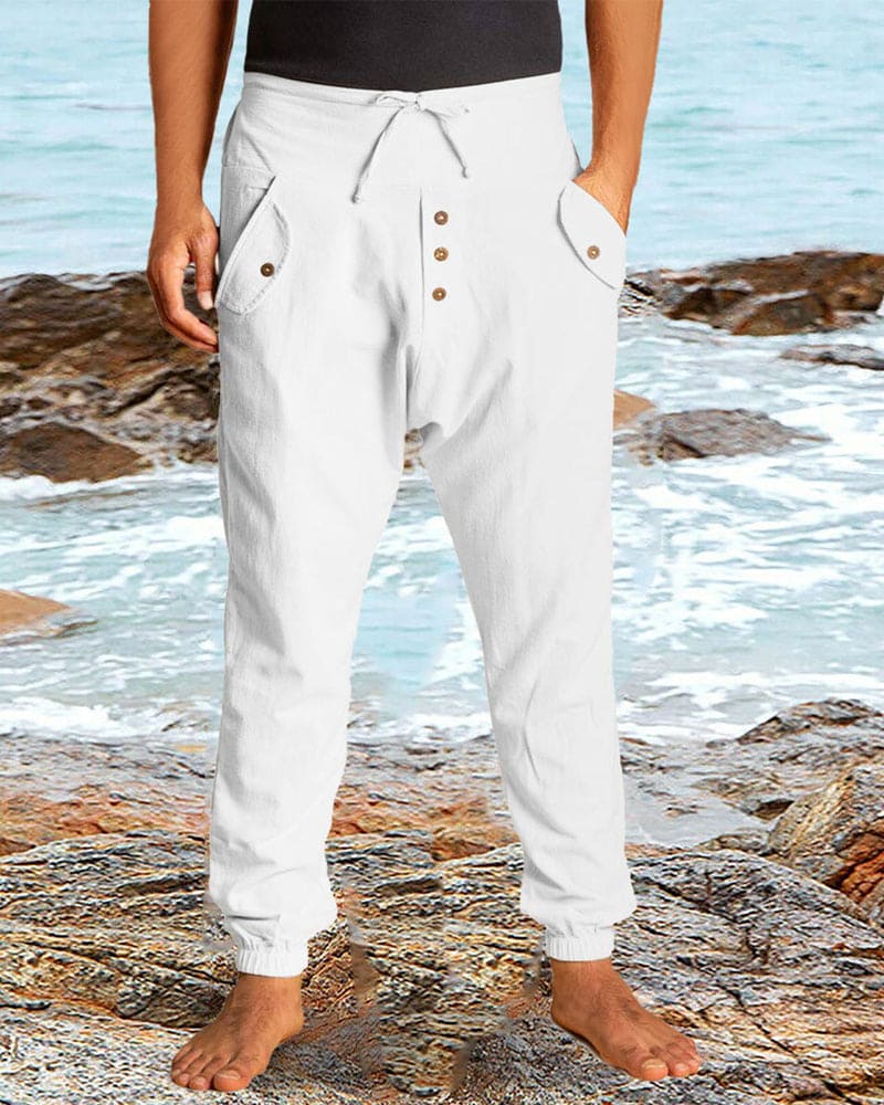 Cotton-linen summer trousers for men with a breathable, lightweight design ideal for summer days.