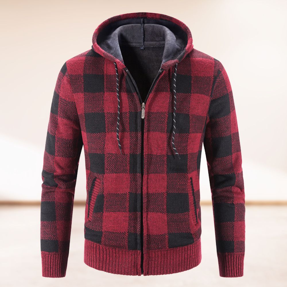 Cozy men's autumn cardigan with a hood, perfect for layering on chilly days.







