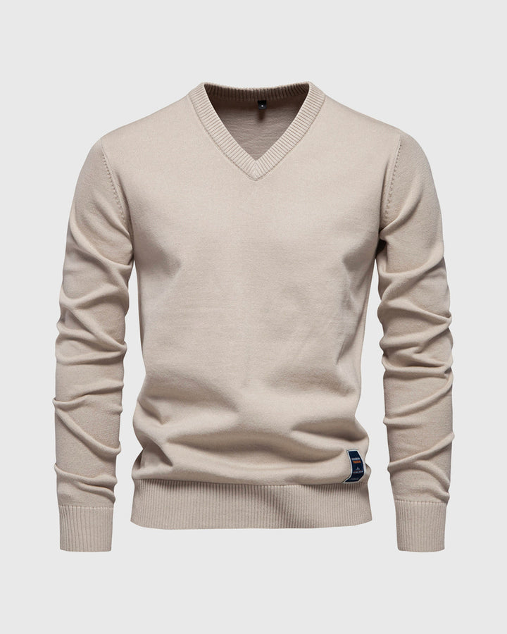 Soft and stylish men's V-neck sweater, perfect for layering and staying warm on autumn days.







