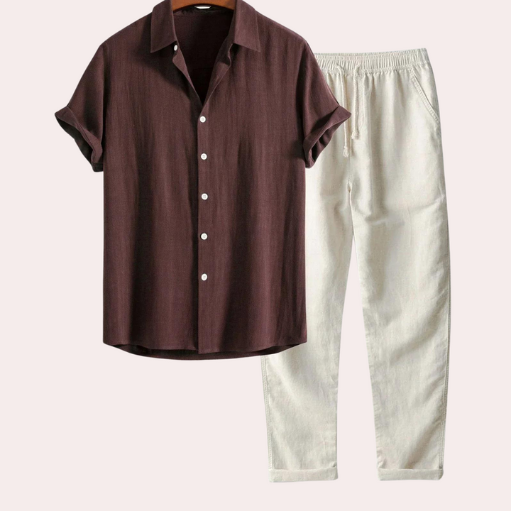 Cozy summer set for men with breathable, lightweight materials for comfort and style on warm days.