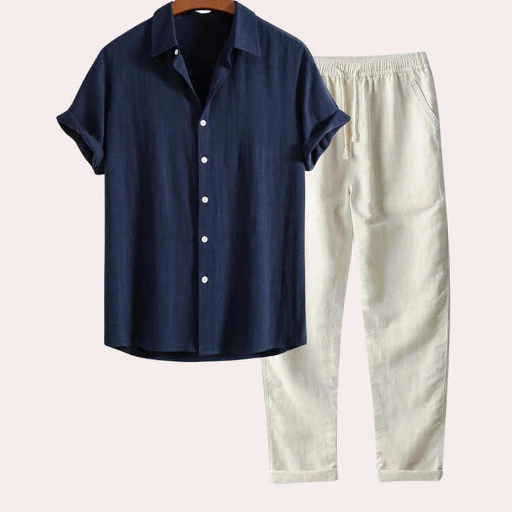 Cozy summer set for men with breathable, lightweight materials for comfort and style on warm days.