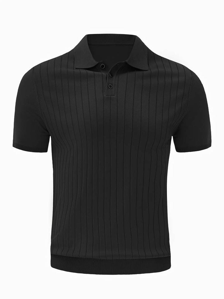 Elegant ribbed polo shirt for men, offering a stylish, breathable fit for comfort and sophistication during warm days.






