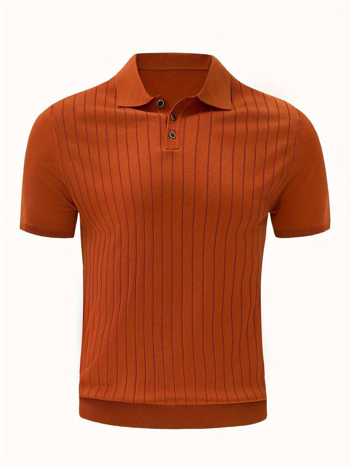 Elegant ribbed polo shirt for men, offering a stylish, breathable fit for comfort and sophistication during warm days.






