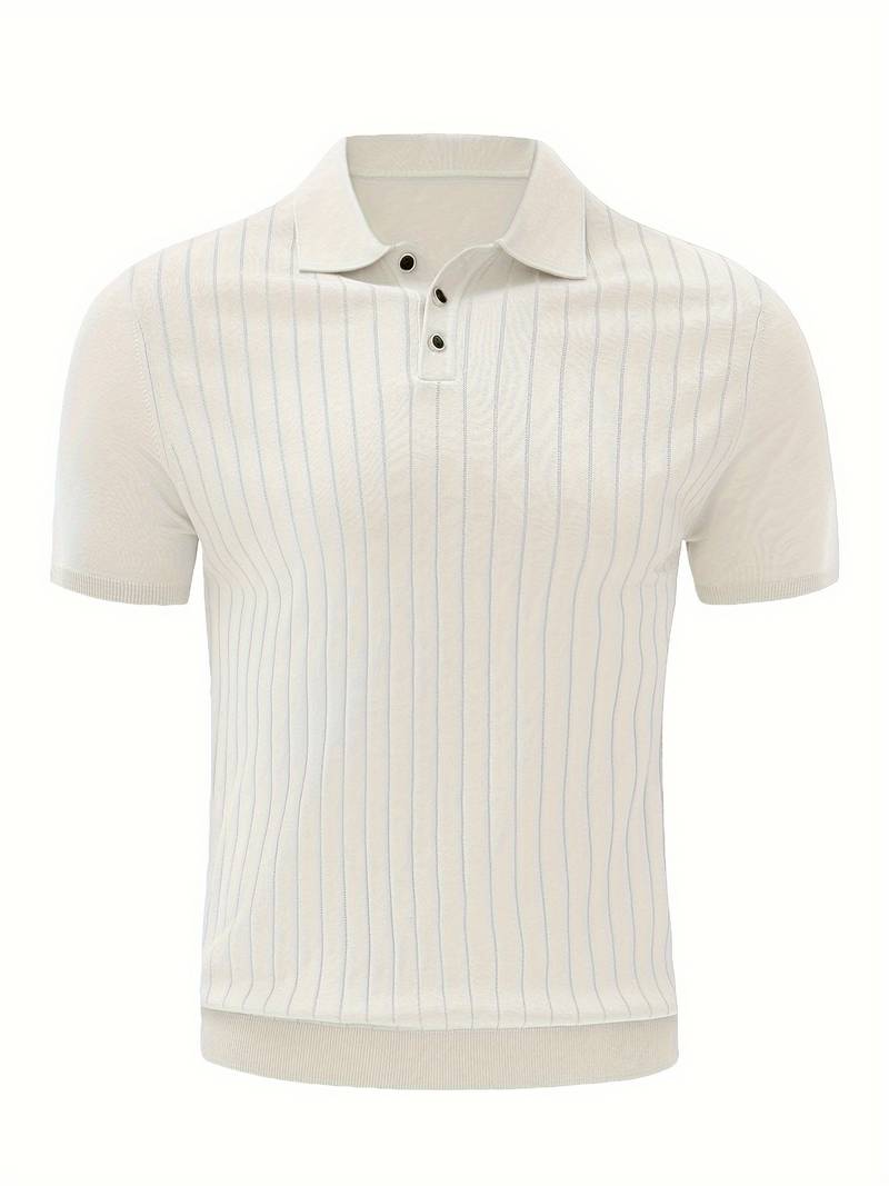 Elegant ribbed polo shirt for men, offering a stylish, breathable fit for comfort and sophistication during warm days.






