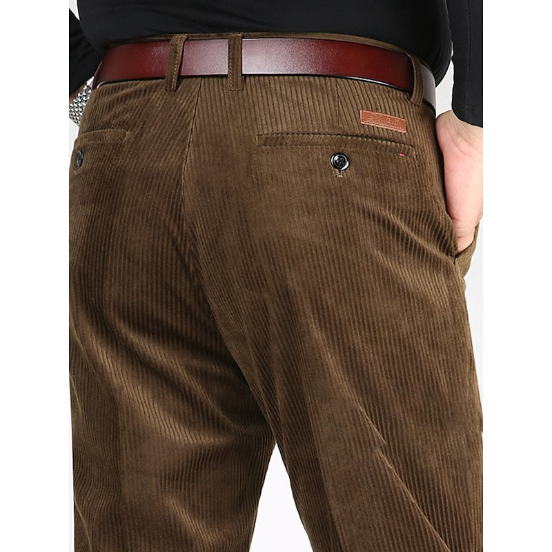 Elegant corduroy trousers with a timeless design, featuring soft breathable fabric for versatile wear.