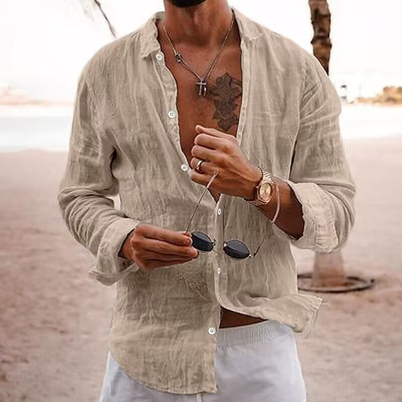 Elegant cotton casual shirt for men with breathable fabric, lightweight design, and timeless style ideal for summer days.