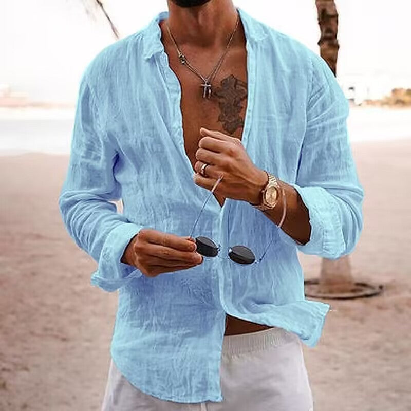 Elegant cotton casual shirt for men with breathable fabric, lightweight design, and timeless style ideal for summer days.