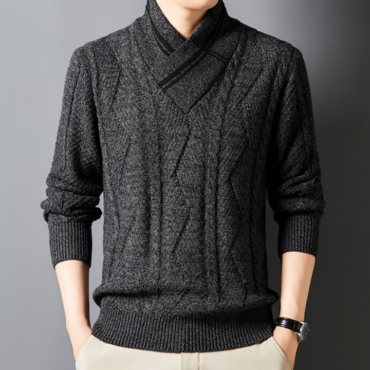 Men's elegant knitted sweater, designed for warmth, breathability, and timeless style for autumn days.