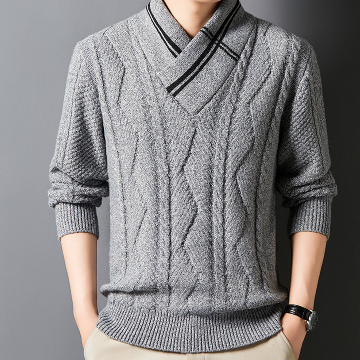 Men's elegant knitted sweater, designed for warmth, breathability, and timeless style for autumn days.