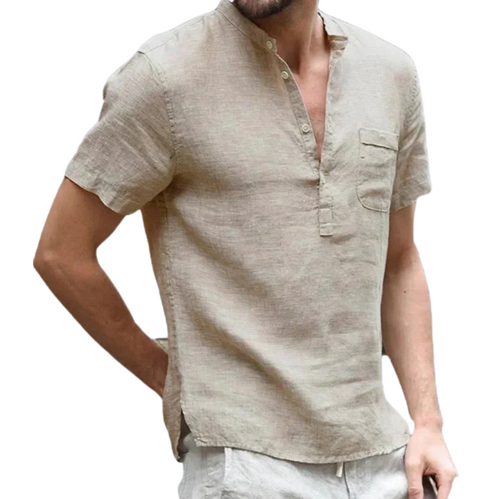 Elegant linen shirt for summer, designed for breathable comfort and versatile style.






