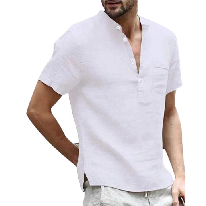 Elegant linen shirt for summer, designed for breathable comfort and versatile style.






